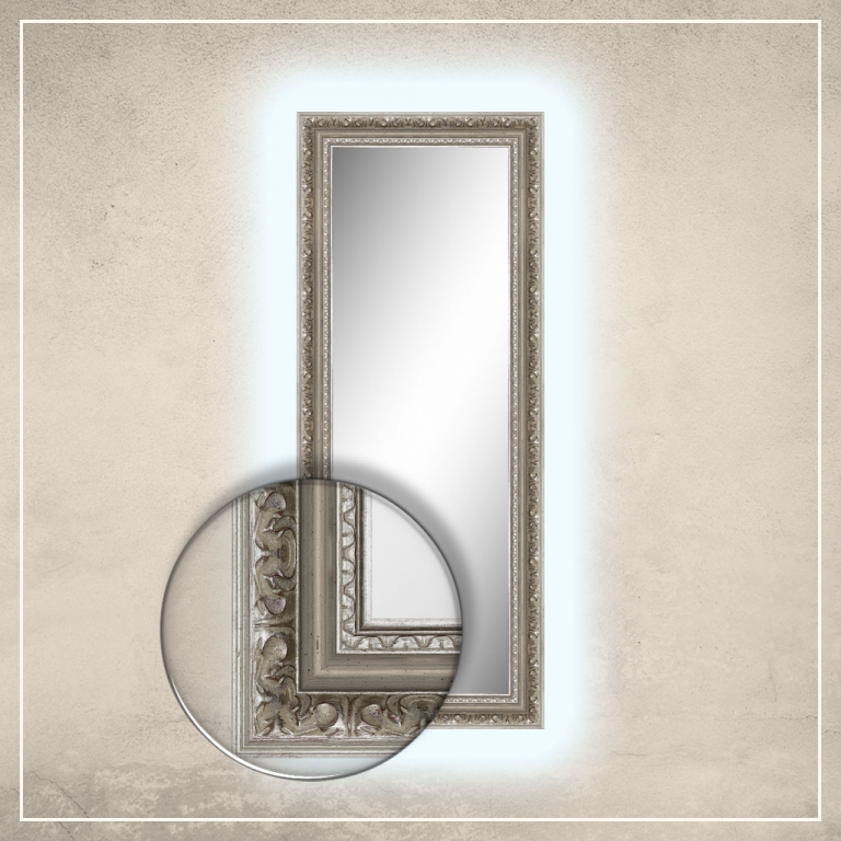 LED taustavalgusega peegel Rooma hõbedase raamiga