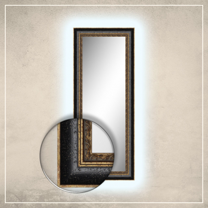 LED taustavalgusega peegel Cleo kuldse/musta raamiga