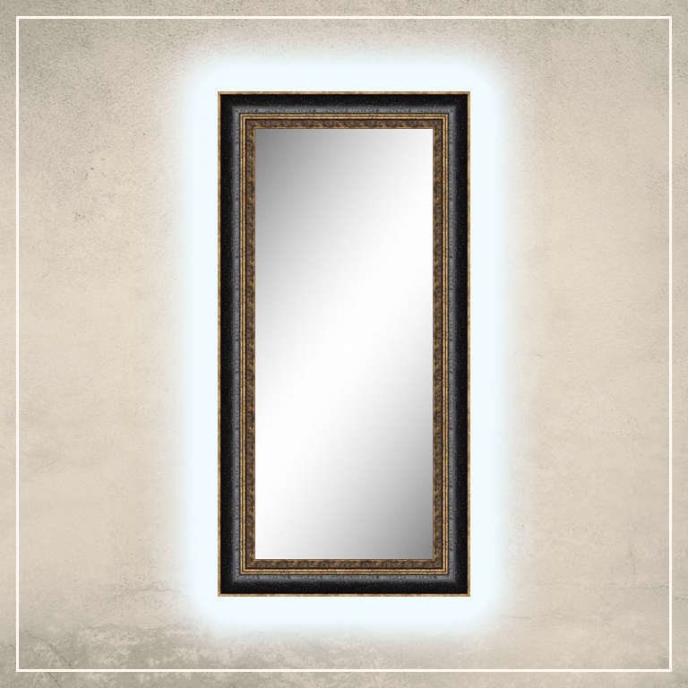 LED taustavalgusega peegel Cleo kuldse/musta raamiga