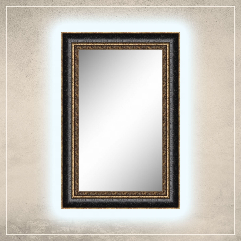 LED taustavalgusega peegel Cleo kuldse/musta raamiga
