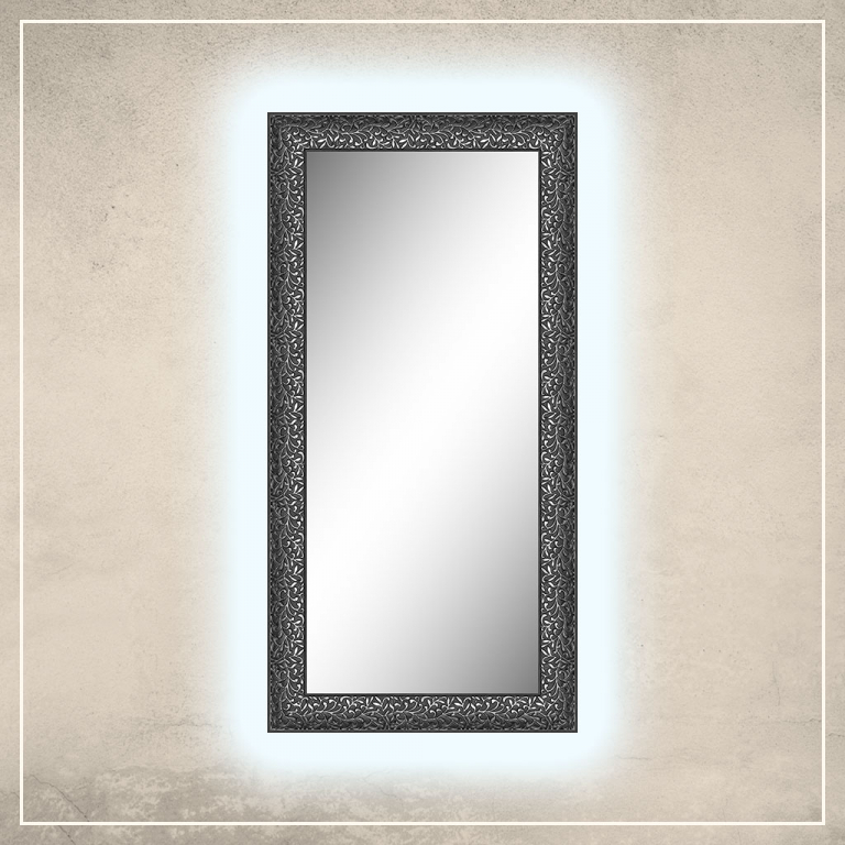 LED taustavalgusega peegel Jenny musta/hõbedase raamiga