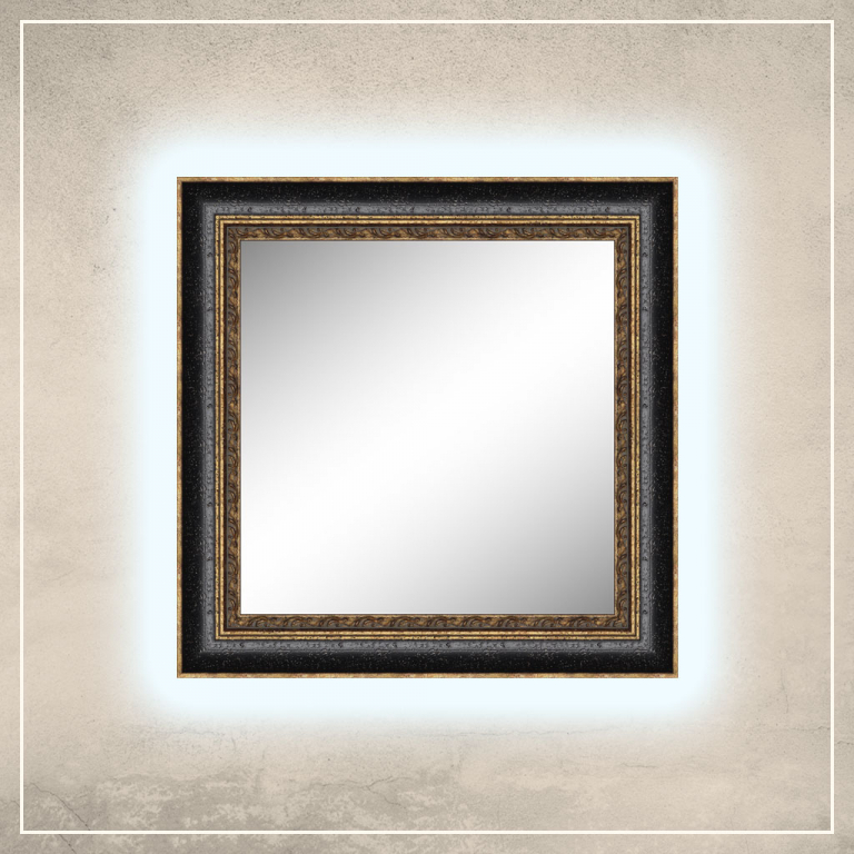 LED taustavalgusega peegel Cleo kuldse/musta raamiga