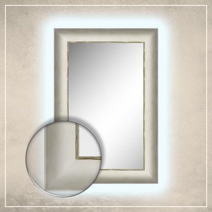 LED taustavalgusega peegel Canva kreemjas valge raamiga