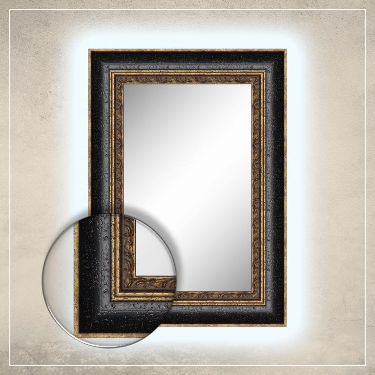 LED taustavalgusega peegel Cleo kuldse/musta raamiga