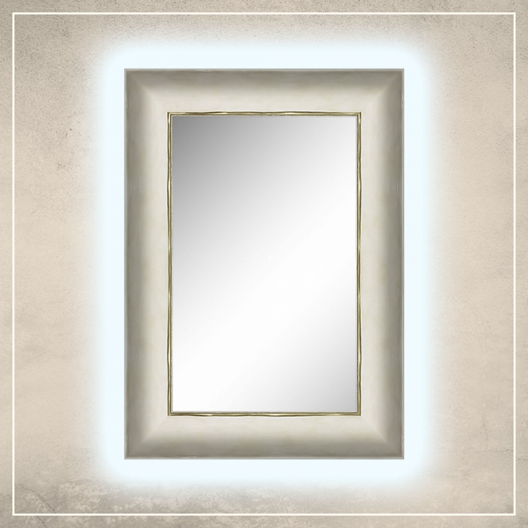 LED taustavalgusega peegel Canva kreemjas valge raamiga