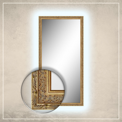 LED taustavalgusega peegel Athena kuldse raamiga
