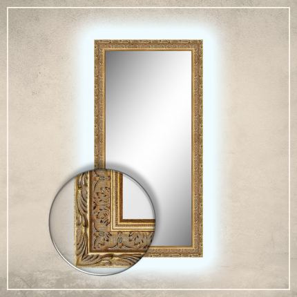 LED taustavalgusega peegel Athena kuldse raamiga