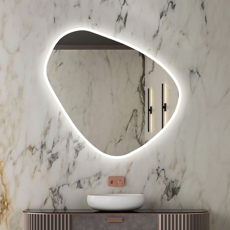 LED valgusega eest/tagant erikujuga peegel Stone SUUR (97x77cm)